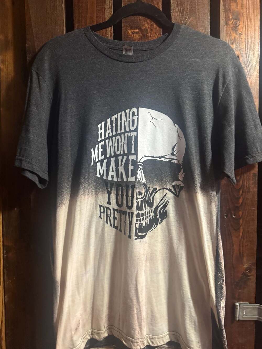 Gildan  Hating Me Won't Make You Pretty Skull Graphic Bleach Dip Dye T-Shirt